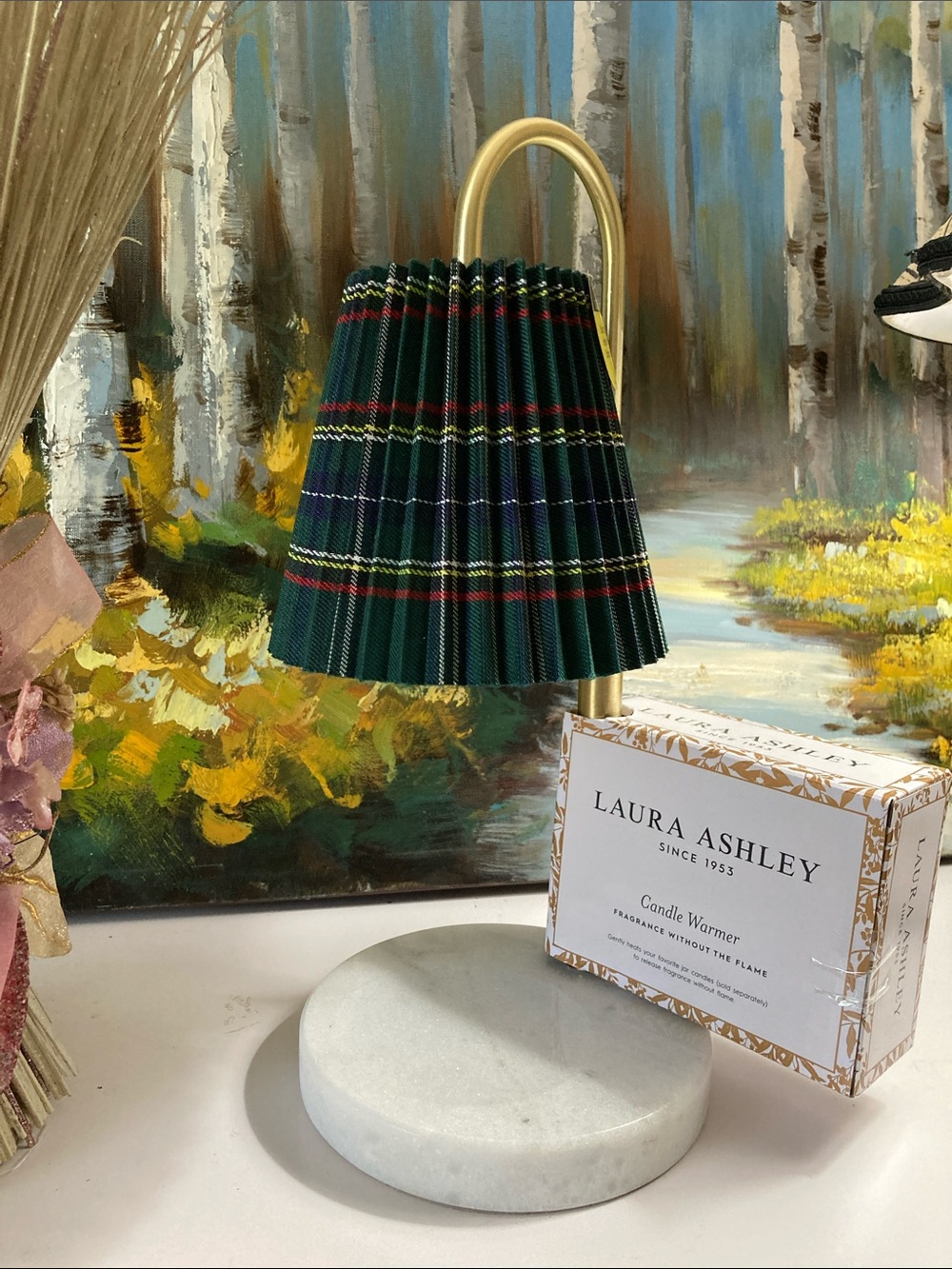 Laura Ashley Christmas Tartan Candle Warmer w/ Marble Base